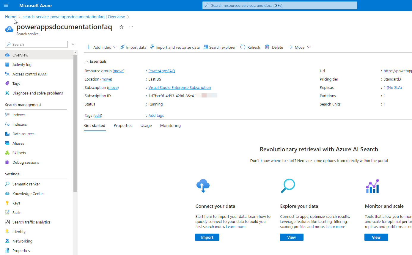 Search Instance Provisioned